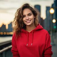 Illustration of a fashion portrait with plain hoodie mockup, AI Generated photo