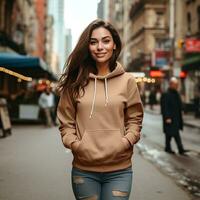 Illustration of a fashion portrait with plain hoodie mockup, AI Generated photo