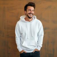 Illustration of a fashion portrait with plain hoodie mockup, AI Generated photo