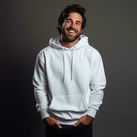 Illustration of a fashion portrait with plain hoodie mockup, AI Generated photo