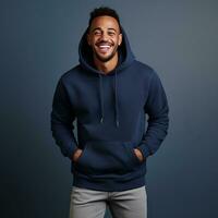 Illustration of a fashion portrait with plain hoodie mockup, AI Generated photo