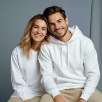 Illustration of a fashioncouple  portrait with plain hoodie mockup, AI Generated photo