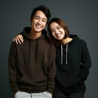 Illustration of a fashioncouple  portrait with plain hoodie mockup, AI Generated photo