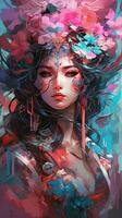 Illustration of a Fantasy woman and abstract art, AI Generated photo