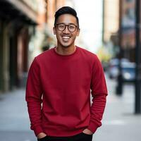 Illustration of a fashion portrait with plain sweater mockup, Ai generative , photo
