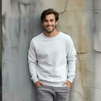 Illustration of a fashion portrait with plain sweater mockup, Ai generative , photo