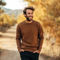 Illustration of a fashion portrait with plain sweater mockup, Ai generative , photo