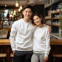 Illustration of a couple fashion portrait with plain sweater mockup, AI. generative photo