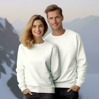 Illustration of a couple fashion portrait with plain sweater mockup, AI. generative photo