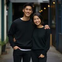 Illustration of a couple fashion portrait with plain sweater mockup, AI. generative photo