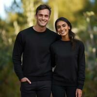 Illustration of a couple fashion portrait with plain sweater mockup, AI. generative photo