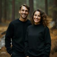 Illustration of a couple fashion portrait with plain sweater mockup, AI. generative photo