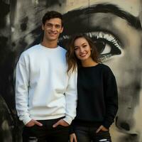 Illustration of a couple fashion portrait with plain sweater mockup, AI. generative photo