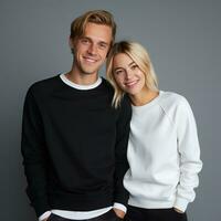 Illustration of a couple fashion portrait with plain sweater mockup, AI. generative photo