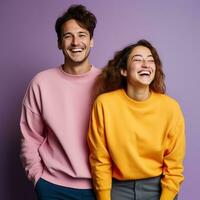 Illustration of a couple fashion portrait with plain sweater mockup, AI. generative photo