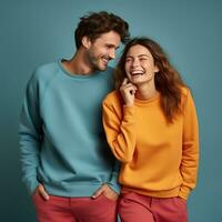 Illustration of a couple fashion portrait with plain sweater mockup, AI. generative photo