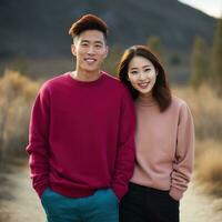 Illustration of a couple fashion portrait with plain sweater mockup, AI. generative photo