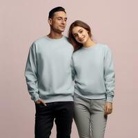 Illustration of a couple fashion portrait with plain sweater mockup, AI. generative photo