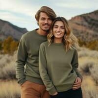 Illustration of a couple fashion portrait with plain sweater mockup, AI. generative photo