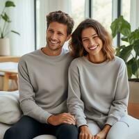 Illustration of a couple fashion portrait with plain sweater mockup, AI. generative photo