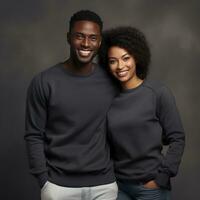 Illustration of a couple fashion portrait with plain sweater mockup, AI. generative photo