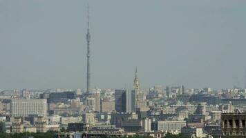 A Moscow urbanscape with a tv tower on a sunny day video