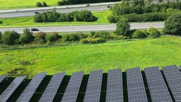 Aerial view of a large solar park for alternative energy production. photo