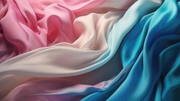 Light pink and light blue silk wavy background. Generative AI photo