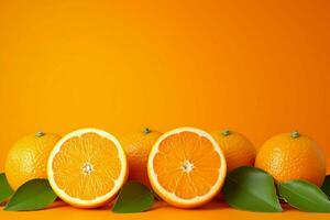 Orange fruit against a vibrant orange backdrop AI Generated photo