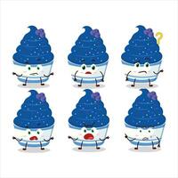 Cartoon character of ice cream blueberry cup with what expression vector