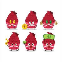 Ice cream raspberry cup cartoon character with cute emoticon bring money vector