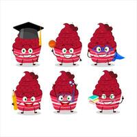 School student of ice cream raspberry cup cartoon character with various expressions vector