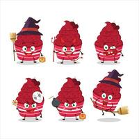 Halloween expression emoticons with cartoon character of ice cream raspberry cup vector