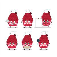 Cartoon character of ice cream raspberry cup with various chef emoticons vector