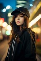 Beautiful asian girl wearing over size hoodie in casual style AI Generative photo