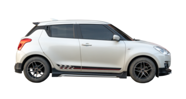 Single lovely small white car or mini car isolated with clipping path in png file format