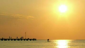 Mann Windsurfen beim Sonnenuntergang video