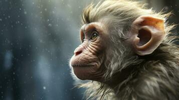 there is a monkey that is looking out the window in the rain. generative ai. photo