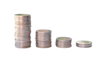 Silver coins in separated stacks isolated with clipping path in png file format. Money growth concept in investment and saving money