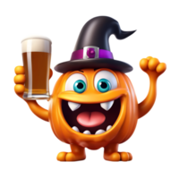 Happy Beer Monster with a witch hat. AI-Generated. png