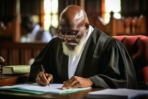 A judge at work at his desk.AI generative photo