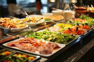 A tasty breakfast buffet in a hotel. photo