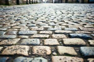 Background of an old cobblestone street in a historic old town.AI Generative photo