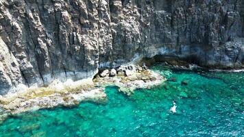 Large rock formations that look like Los Gigantes right on the atlantic ocean on the Canary Island of Tenerife. photo