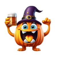 Happy Beer Monster with a witch hat. AI-Generated. png