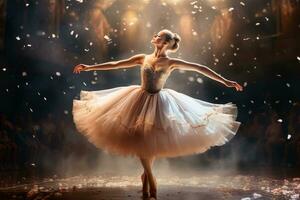 A beautiful ballerina on stage.AI generative photo