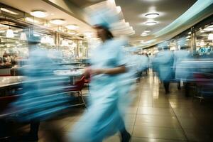 A hospital with working people and motion blur.AI generative photo