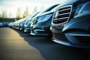 A low angle view at some new cars for sale.AI generative photo