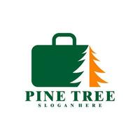 Pine Tree with Suitcase logo design vector. Creative Pine Travel logo concepts template vector