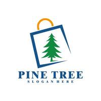 Pine Tree with Shop logo design vector. Creative Pine logo concepts template vector